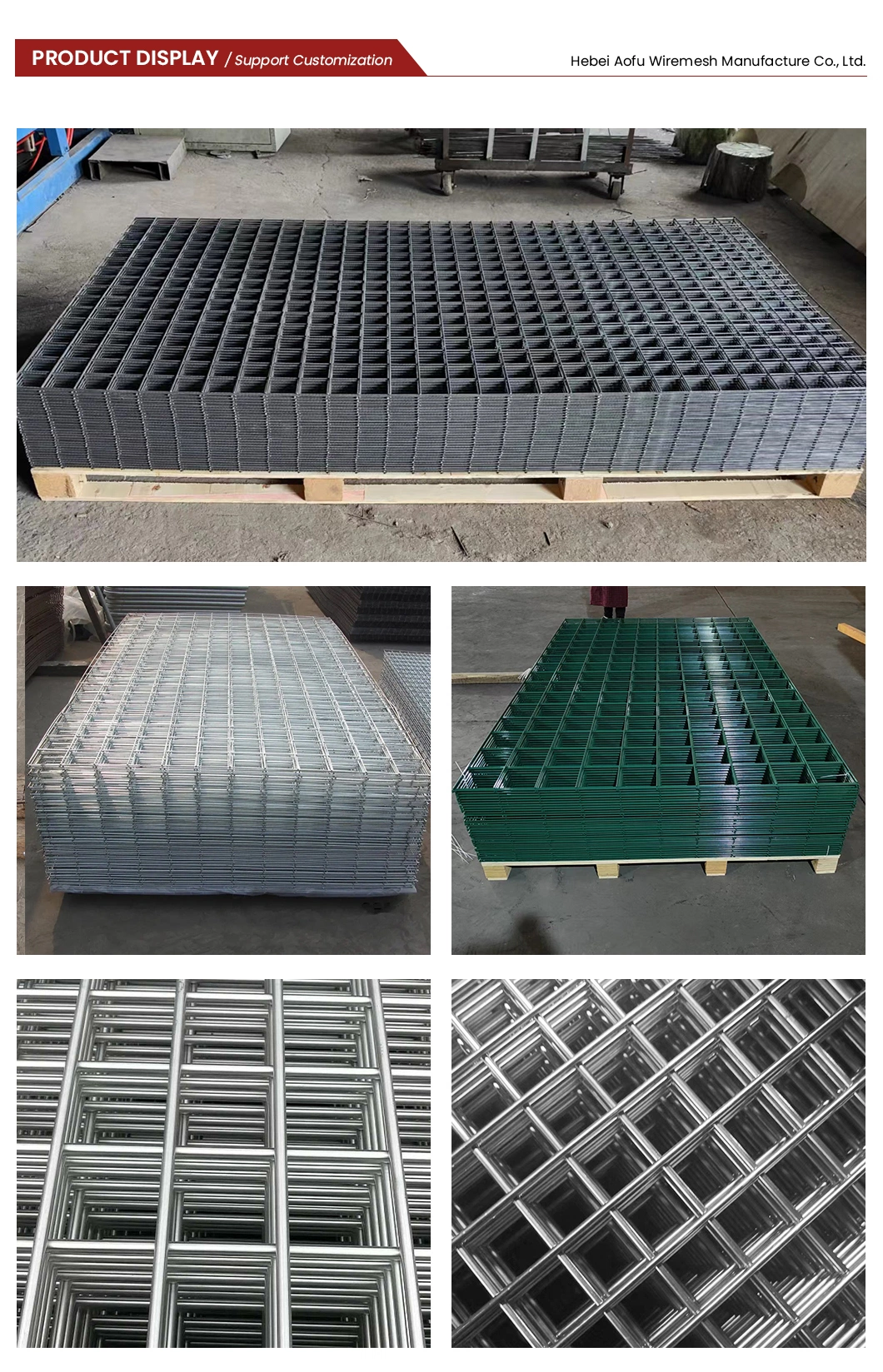 Aofu Wiremesh PVC Welded Wire Mesh Sheet with Square Holes Factory Electro Galvanized Welded Panels China JIS Titanium Gold Stainless Steel Welded Panel